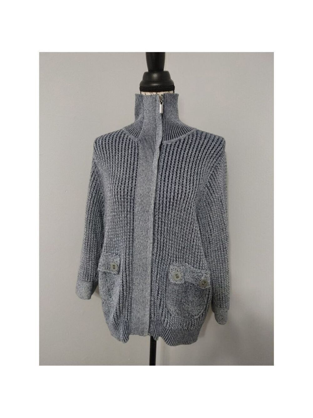 Women's FDJ French Dressing Bomber Cardigan SP Blue White Zip Sweater S